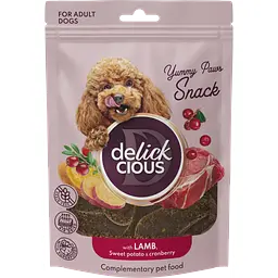 Сушені снеки Delickcious з ягням, бататом і журавлиною 80 г