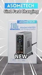Зарядний адаптер - станція хаб живлення Asometech HW186 6-в-1 GaN 240W USB Type-C 6 портів - мініатюра 10