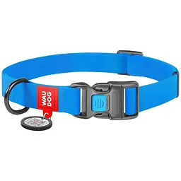 Нашийник для собак Waudog Waterproof, коллартекс, водостійкий, з QR паспортом, пластикова пряжка-фастекс, 35-58х2,5 см, блакитний