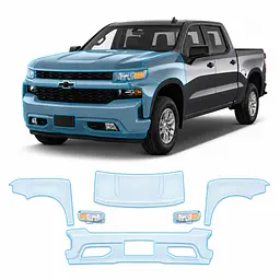 Антигравійна захисна бронеплівка за лекалами для Chevrolet Silverado IV 2019-2021 - передня частина авто (капот бампер крила))