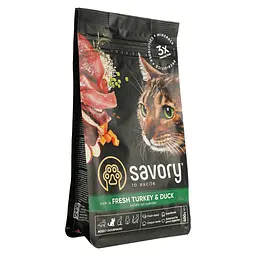 Сухий корм для дорослих котів Savory Adult Cat Gourmand Fresh Turkey & Duck з качкою та індичкою 0.4 кг - мініатюра 2