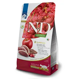 Сухий беззерновий корм Farmina N&D Quinoa Cat Hairball для котів для виведення шерсті (кіноа, качка), 1.5 кг