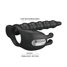 Кільце-насадка для подвійного проникнення - Pretty Love Blackney Vibrating Enhacer Black - мініатюра 8