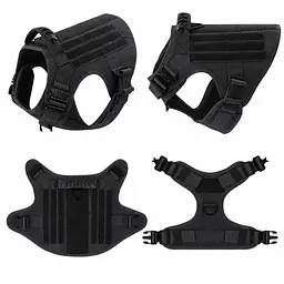 Шлейка для собак Tactical K9, металева пряжка фастекс і система MOLLE Чорний, М - мініатюра 2