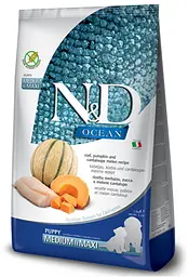 Сухий беззерновий корм Farmina N&D Grain Free OCEAN COD, PUMPKIN & CANTALOUPE MELON PUPPY MEDIUM & MAXI з тріскою та динею 2.5 кг