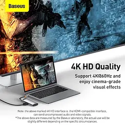 Хаб конвертер Baseus Type-C Metal Gleam Series 5-in-1 3Usb HDMI Type-C 100W CAHub-CX0G - мініатюра 6