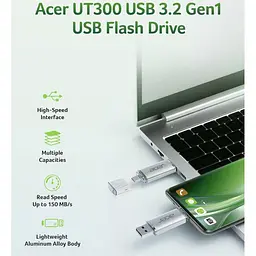 USB флеш-накопичувач Acer UT300 16GB USB 3.2 Metal (BL.9BWWA.587) - мініатюра 5