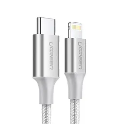 Кабель Ugreen US304 USB-C to Lightning M/M Cable Aluminum Shell Braided 1 м (сріблястий) (70523) - мініатюра 1