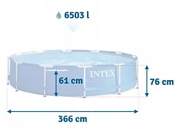Круглий Каркасний Басейн із Картриджним фільтром-насосом Intex 366 x 76 см. - мініатюра 5