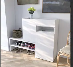 Тумба для взуття в передпокій Moreli RS-4 з ящиком та полицями Ш1350х1017х400мм Білий
