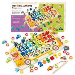 Дошка логічна WToys Автобус, дерев’яна, сортер, риболовля, цифри, фігури, кільця