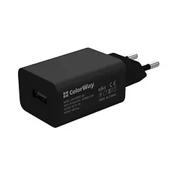 Мережевий зарядний пристрій ColorWay, чорний, 1xUSB, 2A, 10W, кабель Lightning (CW-CHS012CL-BK)