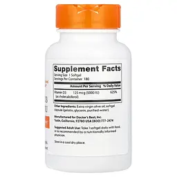 Вітамін D3 Doctor's Best Vitamin D3 125 мкг 180 веган капсул - мініатюра 2