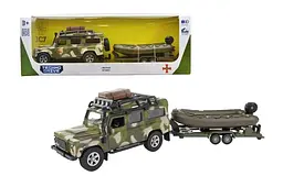 Іграшкова машинка позашляховик Land Rover Defender Мілітарі з причепом та човном 520191.270 TechnoDrive