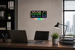 Годинник GH0750 RGB настінні, настільний / годинник з пультом на USB / Годинник календар, будильник, t°, вологість - мініатюра 2