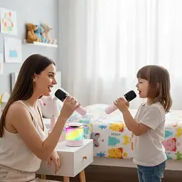 Портативна блютуз-колонка караоке Smart portable speaker K-19 5W, Рожевий, музична колонка з мікрофонами - мініатюра 2