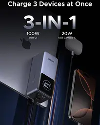 УМБ Ugreen 20000mAh 130W PD/QC, USB-A, USB-С In/Out with built-in USB-C cable (PB723) Gray - мініатюра 6
