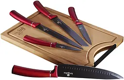 Набір з 6 ножів з бамбуковою обробною дошкою Berlinger Haus Metallic Line Burgundy Edition (BH-2552)