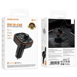 АЗП FM модулятор Borofone BC59 Heroic 15W (2USB-A/1C) Black - мініатюра 6