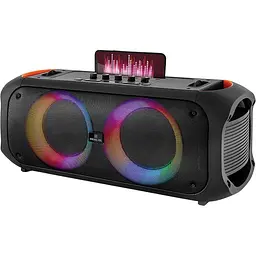 Колонка портативна 2.0 Real-El X-795, Black, 70 Вт (2 x 35 Вт), Bluetooth 5.3, TWS, RGB підсвічування, AUX / USB / microSD, пластик, два мікрофонні входи з функцією місяць, акумулятор (7000 mAh, Type-C), пульт ДК - мініатюра 2