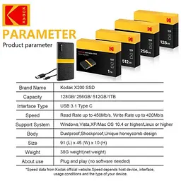 Зовнішній накопичувач SSD USB Type-C Kodak X200 512Gb чорний - мініатюра 3