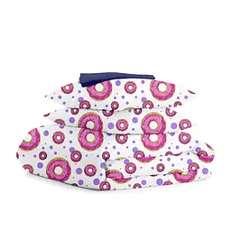 Євро постільна білизна з простирадлом на резинці SWEET DONUT DARK BLUE COSAS (4822052057759)