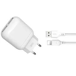 Зарядний пристрій XO 2xUSB 2.4 А + кабель USB-A — Lightning білий (L78-L-WH)