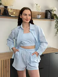 Костюм женский летний рубашка с майкой и шорты Fashion 6931 20580 голубой