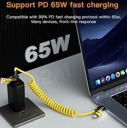 Кабель Ronpin 4-в-1 65W спіральний для швидкої зарядки USB Type-C Lightning Micro-USB - мініатюра 4