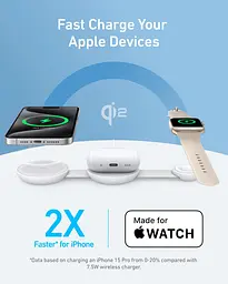 Бездротовий зарядний пристрій Anker MagGo Wireless Charging Pad 15W 3-in-1 Foldable White (7089465) - мініатюра 2