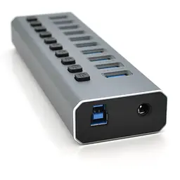 Хаб USB 3.0, 6 портів USB 3.0 + 4 порти QC3.0, з перемикачами на кожен порт, DC12V4A, Black, BOX