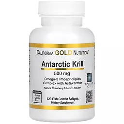 Олія антарктичного криля California Gold Nutrition Antarctic Krill Oil Omega-3 500 мг смак полуниці та лимона120 желатинових капсул