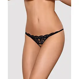 Мереживні танги з двома отворами Obsessive 831-THC-1 crotchless Thong S/M, чорні, бантики - мініатюра 5