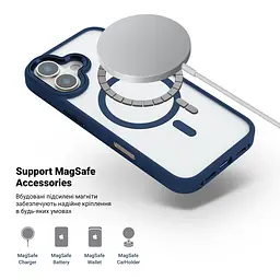 Чехол Apple iPhone 16, Unit MagSafe, синий, прозрачный, магсейф, противоударный, магнитный, панель-накладка с поддержкой MagSafe, с поддержкой беспроводной зарядки, TPU+PC, защита всего корпуса, ударопрочный, ArmorStandart (ARM78704) - мініатюра 4