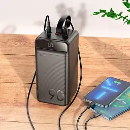 Портативна батарея Powerbank Hoco J123D Element 22.5W+PD20W with LCD and LED-lamp 90000mAh Black - мініатюра 6