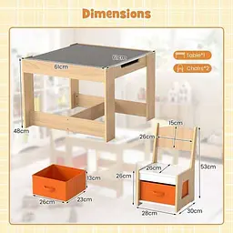 Комплект дитячих меблів Costway Kids Play 3-in-1 Desk стіл та 2 стільці з двосторонньою стільницею-дошкою та ящиками - мініатюра 4