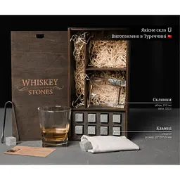 Подарунковий набір Whiskey Stones камені для віскі 8 штук + інструкція + мішечок для зберігання + щипці та 2 склянки - мініатюра 8