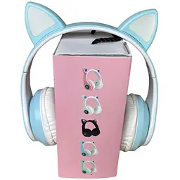 Навушники бездротові Opt-Top Cat ear В39М FM-радіо MicroSD Bluetooth з вушками та підсвічуванням блакитні (1756375771) - мініатюра 2