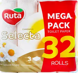 Туалетний папір Ruta Selecta Ромашка, тришаровий, 32 рулони, білий - мініатюра 7