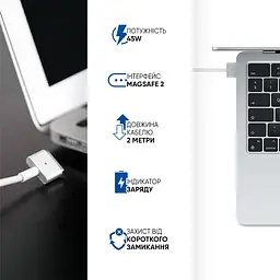 Зарядний пристрій для макбука 45W, MagSafe 2 (T-tip), білий блок живлення, зарядний пристрій для ноутбука + магнітний кабель, швидка зарядка, адаптер живлення Apple MacBook (ARS31320) - мініатюра 5