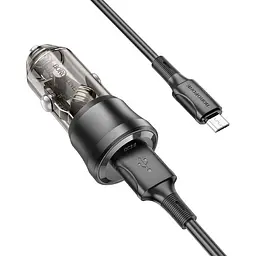 Автомобільний зарядний пристрій Borofone BZ23 1USB QC3.0/18W 5V/3A 9V/2A 12V/1.5A USB/MicroUSB Transparent Black (34165_3337972) - мініатюра 7