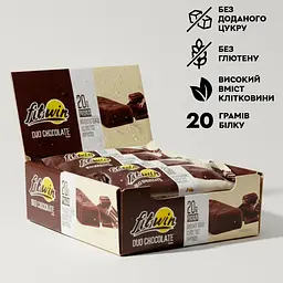 Блок протеїнових батончиків FitWin Protein Bar 20%, 12x60 грам з начинкою - Подвійний шоколад
