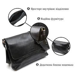 Сумка Grande Pelle Шкіряна чоловіча Чорна (11429) - мініатюра 5
