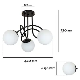 Люстра стельова Levistella 7529903-3 BK+WH, 3 плафона, E27, чорний метал, біле скло, сучасний стиль для дому - мініатюра 2