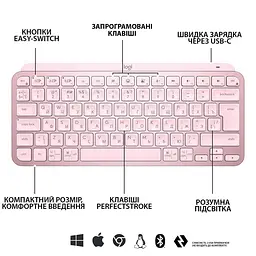 Клавіатура Logitech MX Keys Mini Wireless Illuminated Rose (920-010500) - мініатюра 6