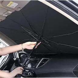 Автомобільна сонцезахисна парасолька для лобового скла SlaviKo, 140×78 см, сріблясто-чорна, з чохлом - мініатюра 3