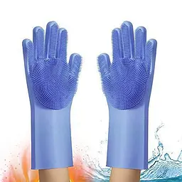 Рукавички силіконові багатофункціональні Gloves for washing dishes Blue (do043) - мініатюра 2