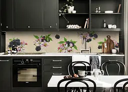Кухонний фартух самоклеючий Ожина сині ягоди для кухні наклейка бежевий 60х300 см Happy Pocket Z180369