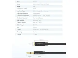 Кабель Vention Audio 3.5 mm M - 3.5 mm F 1m Black (BHBBF) - мініатюра 3