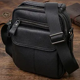 Вертикальна чоловіча сумка на плече з натуральної шкіри Vintage 22248 чорна